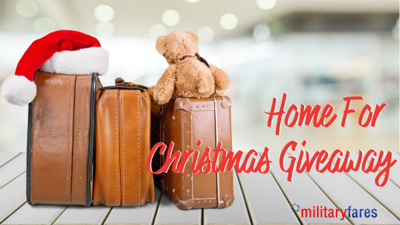 home for christmas, giveaway, contest, militaryfares, christmas, holidays, airport, luggage, suitcase, teddy bear